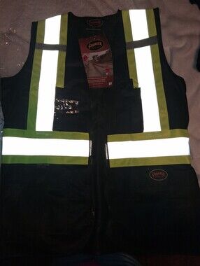 NWT PIONEER Lime Green Safety Vest with Reflective Stripe and Black Trim